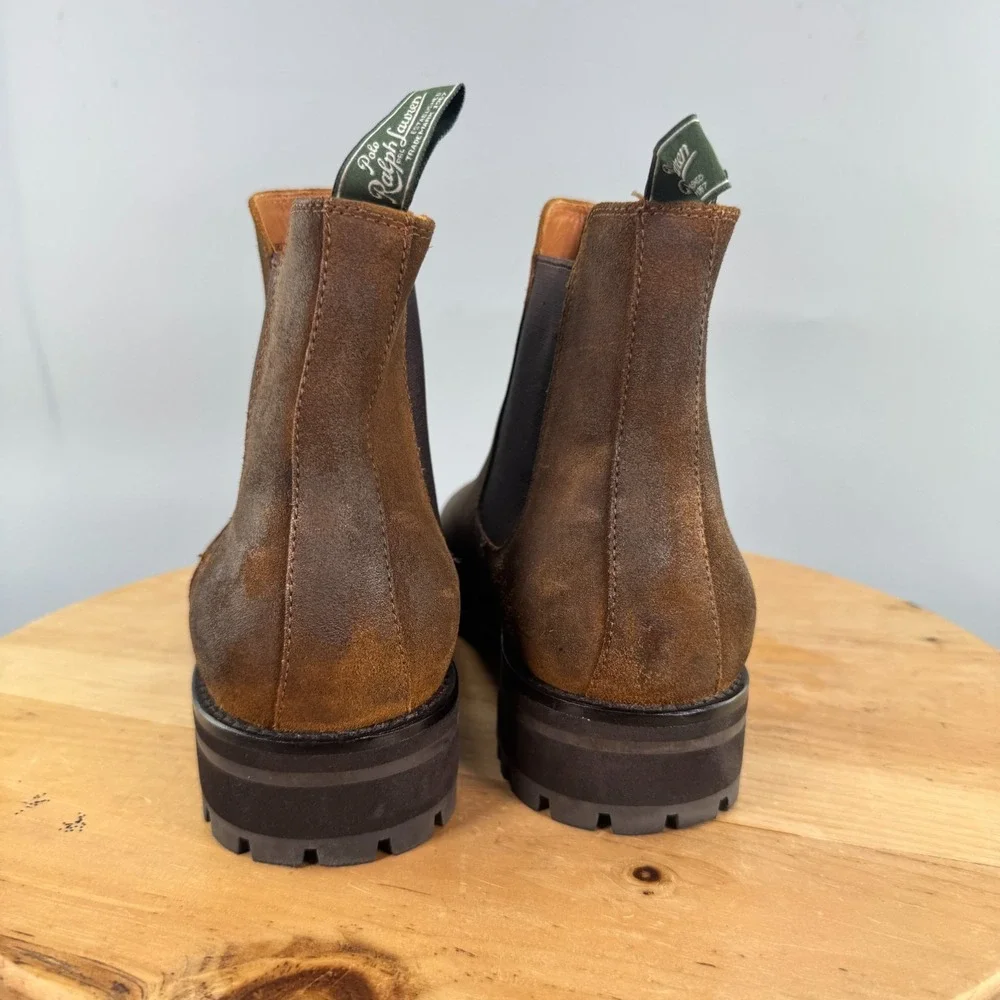 Polo Ralph Lauren Bryson Chelsea Boots‎ Mens Size 11 D Brown Suede Lug Sole EUC